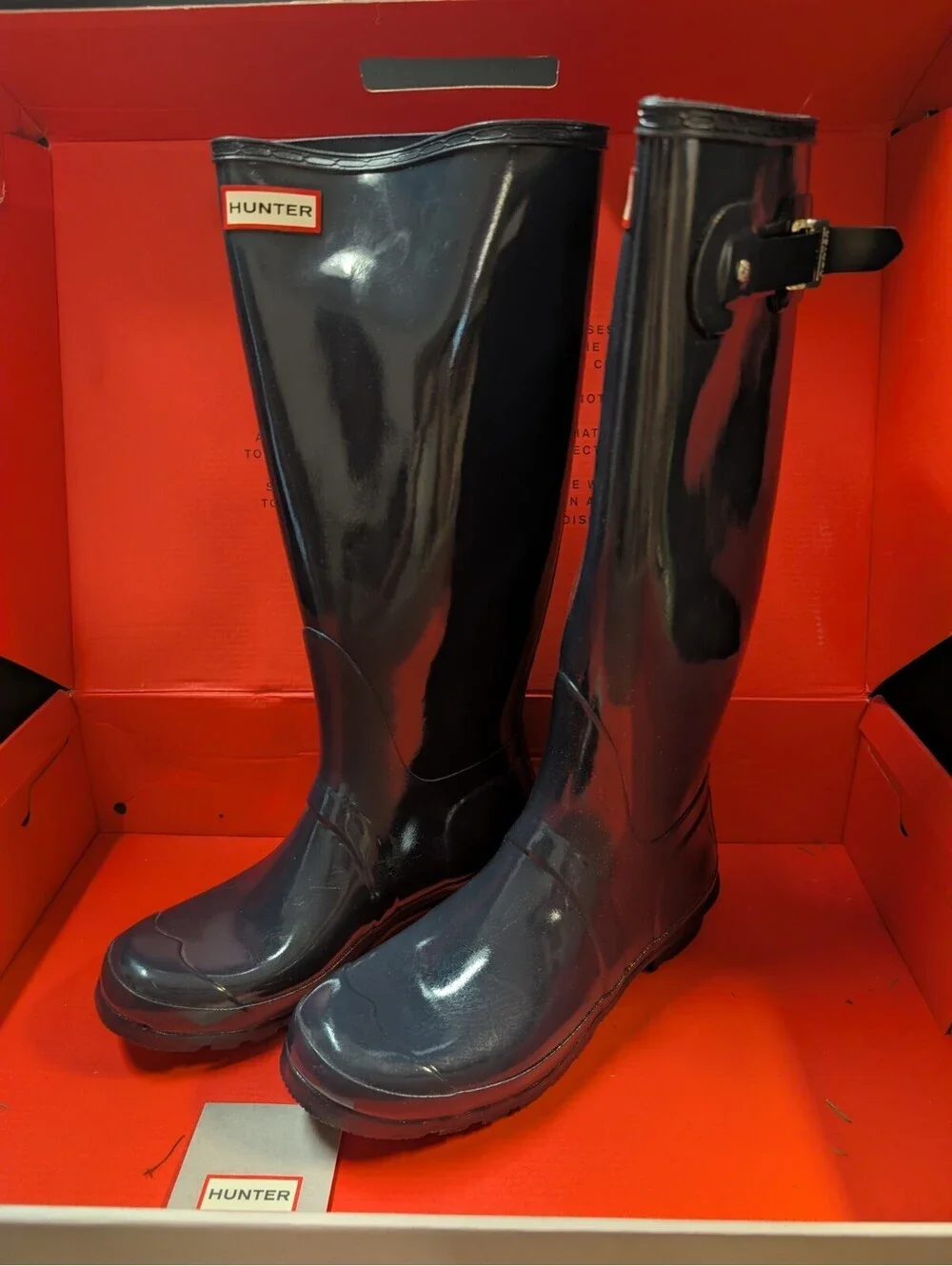 Hunter Women's Original Tall Gloss Rain Boot, Navy, 10